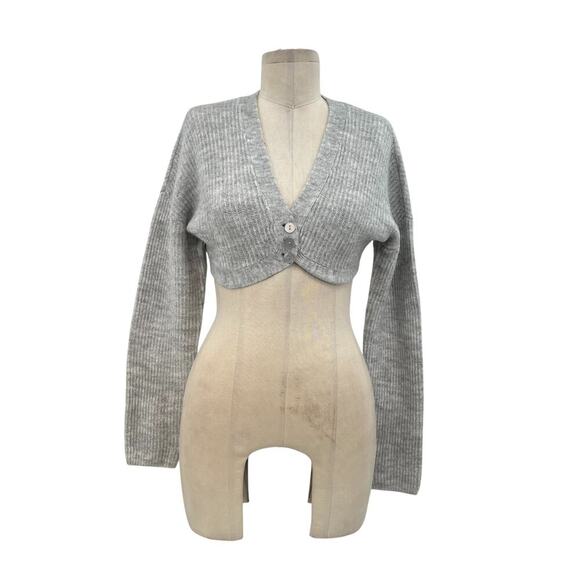 For Love‎ & Lemons Emery Knit Crop Top Cardigan Sweater Gray Size XXS - Picture 1 of 12